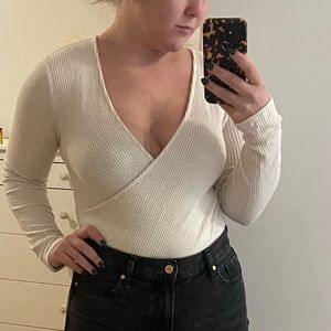 Express v wrap ribbed bodysuit